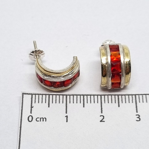 Imagen 5 de 6 de Aros Plata Y Oro Con Piedras Rojas