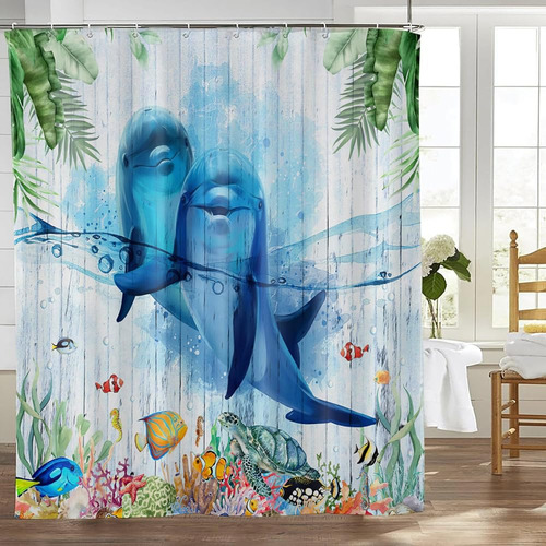 Exroozy Dolphin Shower Curtain Ocean Sea Turtle Shower Curta