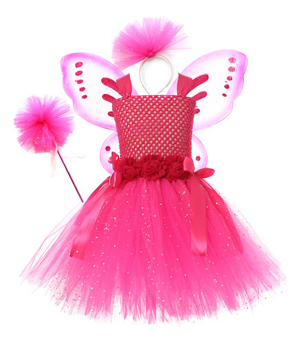 4pcs Vestido Cumpleaños Niña Con Diadema Varita Hada Y Alas