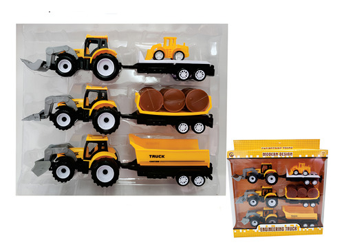 Set Tractores X 3 C/acoplado Color Amarillo