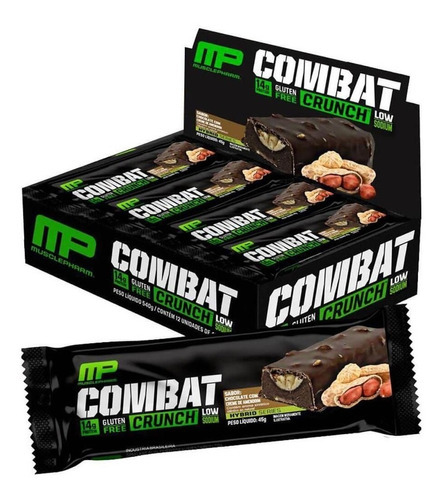 Barra de proteínas Cx 12 Un Combat Crunch Bar de 45 g con sabor a chocolate Musclepharm con mantequilla de maní