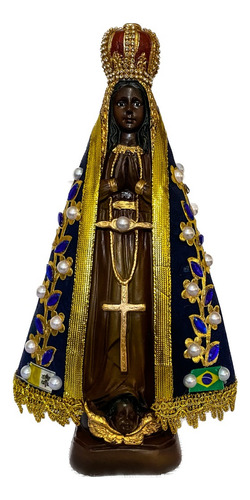 Imagem Nossa Senhora Aparecida 15cm C/ Manto Gesso Premium Cor Marrom