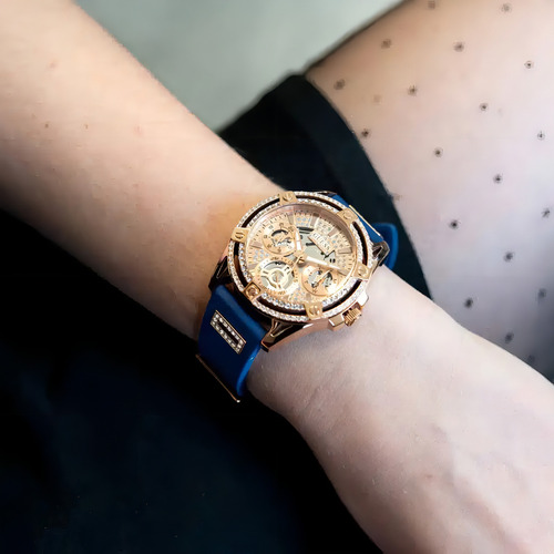 Reloj Guess Gw0536l5 Mujer Multifuncion Cuarzo Color De La Malla Azul Marino Color Del Bisel Dorado Color Del Fondo Dorado