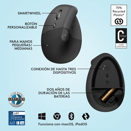 Mouse Izquierdo Logitech Mx Vertical Lift Grafito Revogames
