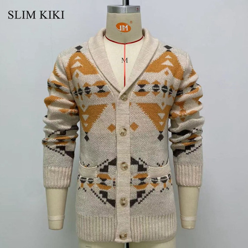 Camisa De Manga Larga Para Hombre, Tipo Chal, Tejida Con Cab