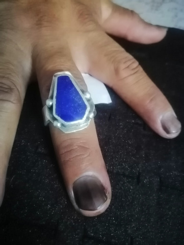 Anillo Grande Antiguo De Plata 9.25 Con Piedra Lapilazuli 