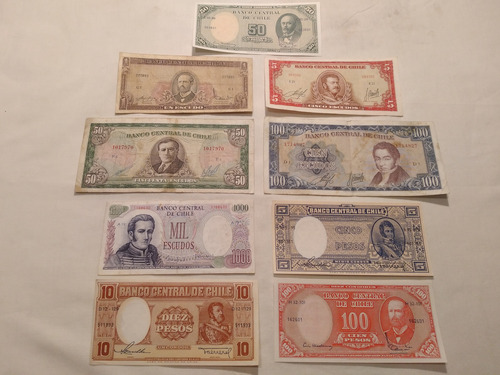 Lote 9 Billetes Diferentes De Chile