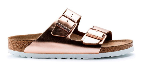 Sandalia Birkenstock Arizona Piel Metal Soft Footbed Mujer