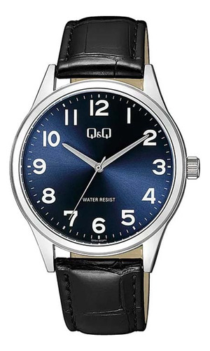 Reloj Q &q Cuero Hombre Elegante Casual Negro Clasico Qq
