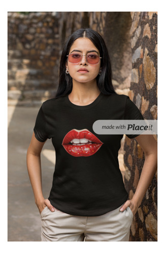 Camiseta De Mujer Moda Estampada -labios Rojos