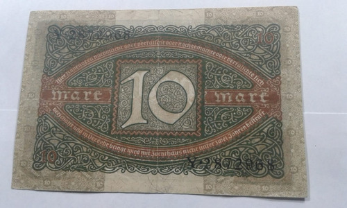Billete De 10 Marcos Alemania - 1920 Reich Bank-v.f. (Usado)