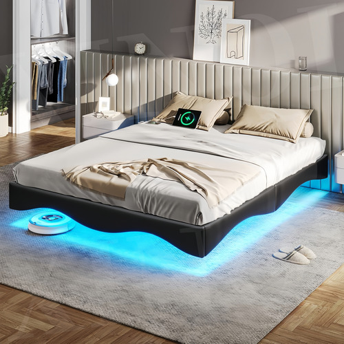 Base Cama Matrimonial Size Flotante Con Luces Led Ajustables