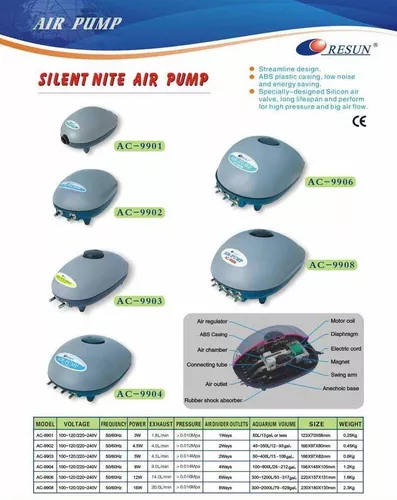 Bomba Aire Acuario Motor Ultra Silencioso Peces 240lt/h 9902