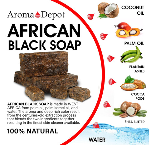 Sabonete Preto Africano Cru Aroma Depot 8 Onças 100% Cru Nat