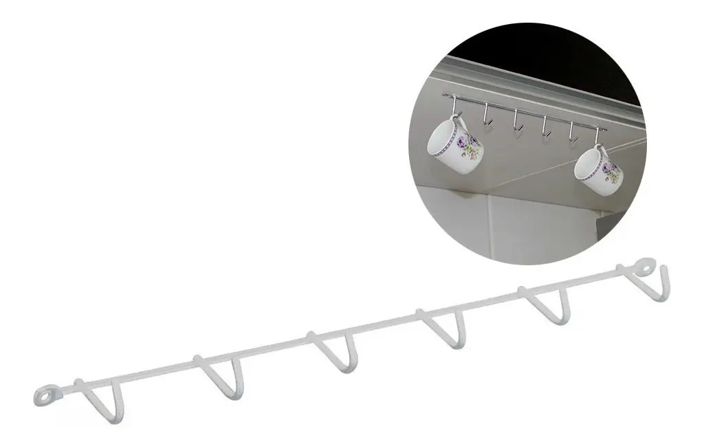 Porta Xícaras Suporte Organizador Cozinha Armário Aço Forte Cor Branco