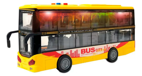 Autobus Micro 2 Pisos A Friccion C/ Luces Sonidos Jeg Js123a Color Amarillo