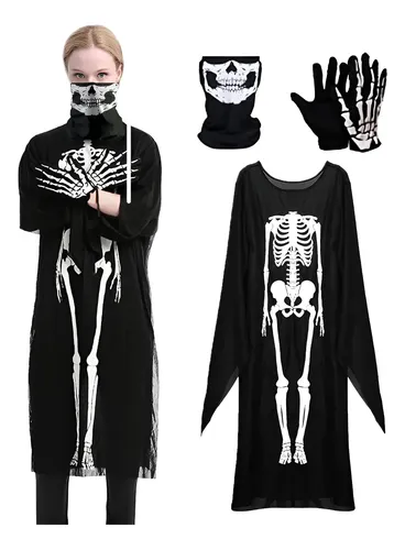 Guantes De Esqueleto Para Halloween, Mangas Largas De Esqueleto Negro, Dedo Completo, Ideales Para Disfraces De Cosplay Y Fiestas De Carnaval
