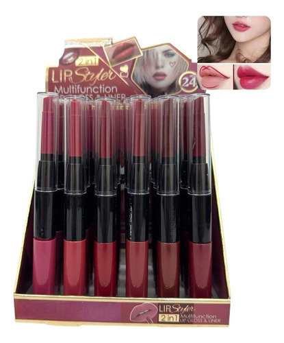 Lip Glos+ Delineador, Lápiz 2 N1 Delineador Y Labial Liquido
