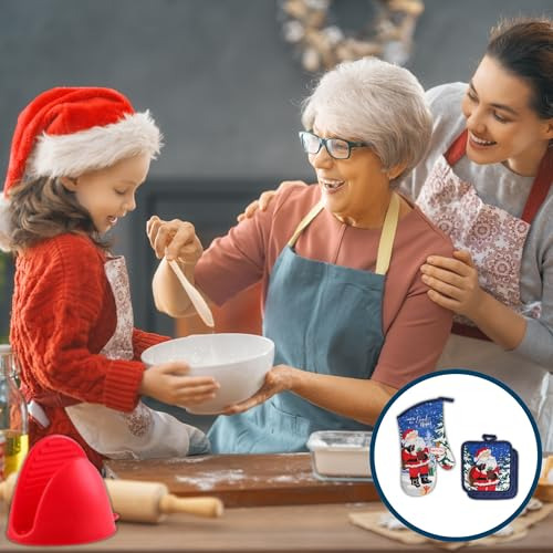 Eb (3) Juego De Manoplas Y Agarraderas De Navidad Santa Para