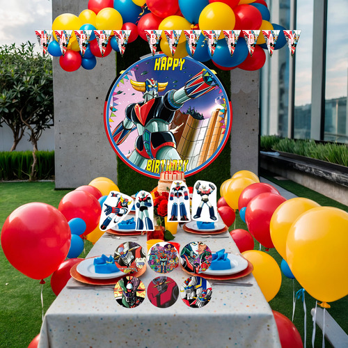 Kit Decoracion Set Globos Cumpleaños Tematica Mazinger Z Rojo Amarillo Azul Mazinger Z