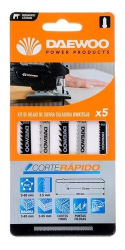 Set Hojas Sierra Caladora 5pcs Daewoo Madera Acople Rápido T