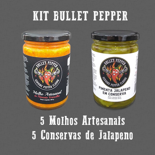 Imagem 1 de 9 de Kit 5 Molhos Artesanais E 5 Conservas Jalapeno Bullet Pepper