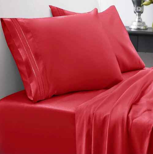 Sábanas B.kind & Beyond Antiarrugas Frescas King. Color Rojo Diseño De La Tela Queen