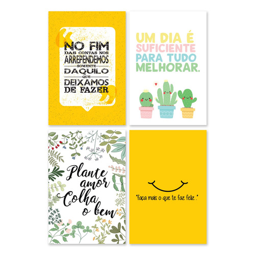 Imagem 6 de 7 de Placas Decorativas Frases Vida Feliz 20x30cm Kit 4un