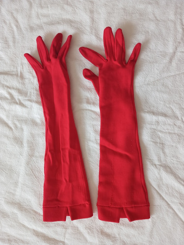 Guantes Rojos Largos Antiguos Vintage Hilo Elastizados 