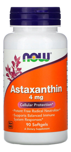 Astaxantina 4 mg Now Foods 90 cápsulas blandas sin sabor
