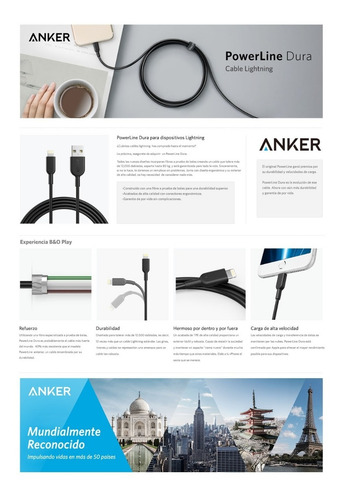 Imagen 8 de 10 de Cable Cargador Usb A Lightning Anker Powerline Ii iPhone