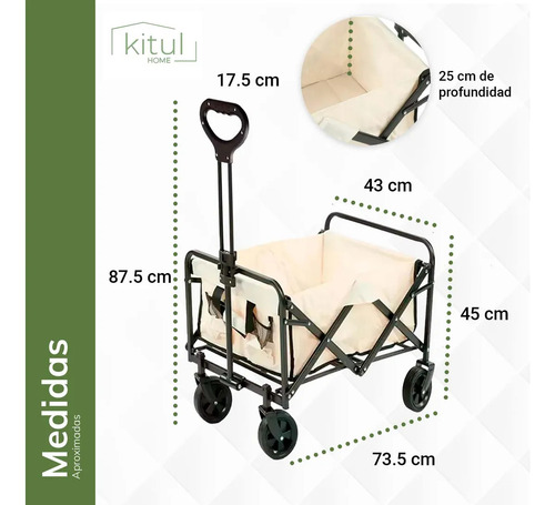 Carrito Vagón Plegable Multiusos Reforzado Camping De Carga Color Blanco