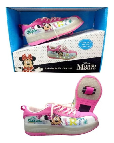 Zapatos Patín Con Luz Minnie Mouse 2 3 Mm Rosa