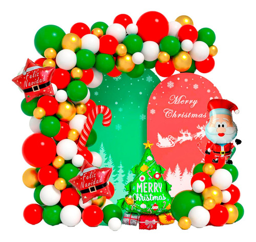 Kit Arco Decoración Globos Navidad Papá Noel Arbol Estrella