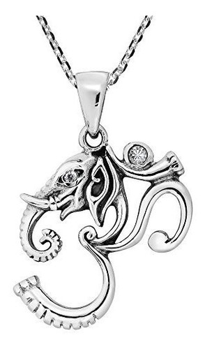 Collar - Ganesha Om Or Aum Mantra Clear Cubic Zirconia.925 S