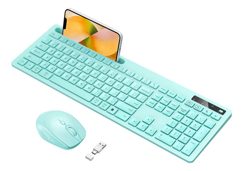 Vivefox - Teclado Y Mouse Inalmbrico Verde Azulado, Con Sopo