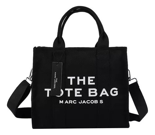 Bolsa de mano Marc Jacobs con bolsillo grande de lona, bolsillo grande de lona, 1 color negro, diseño de tela grande (30 x 27 x 15 cm)