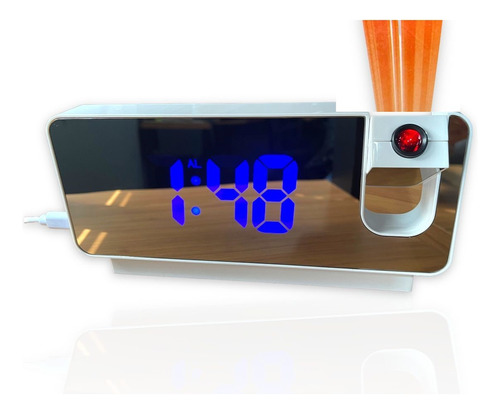Relógio Digital Led Espelhado Projetor Temperatura Alarme Cor Led Azul