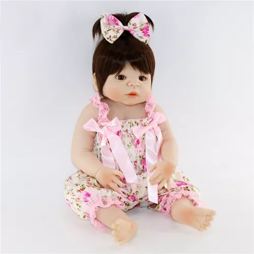 Boneca bebe reborn 100 de silicone 55 cm