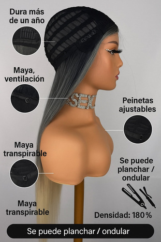 Peluca De Cabello Natural Oncologica De Encaje Frontal Wayan Balayage Negro Con Rubio 1