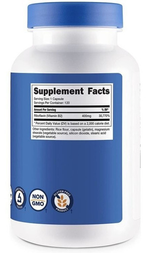 Original Vitamina B2 Nutricost 0.014 Onzas, 120 Cáp