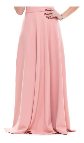 Imagem 5 de 7 de Vestido Festa Crepe Encorpado Longo Rodado Rosé Rosa Claro