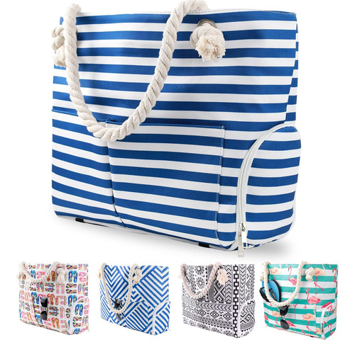 Bolso De Playa Extragrande, Diseño 2022, Con Múltiples Bolsi