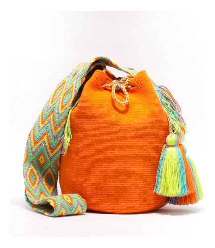 Mochila Wayuu Unicolor Naranja Zanahoria - Grande