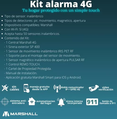 Kit Alarma Casa Departamento Marshall Go Wifi Domiciliaria