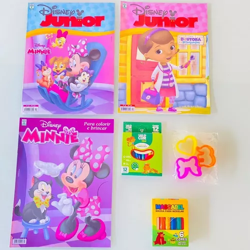 3 Revistas Princesas Disney Colorir Brincar + Lápis Massinha