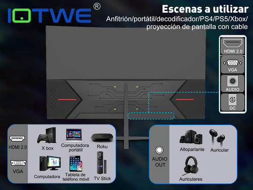 Monitor Gamer Curvo Pc Hdmi 2.0 LED 100 Hz 24 pulgadas FHD 6 W Bocinas Iotwe XSQXK1