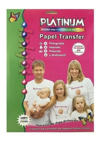 Papel Transfer Platinum Prendas Claras Tamaño A4 X Unidad
