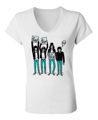 Remera Ramones Banda Hey Ho Lets Go Mujer Escote V Spun