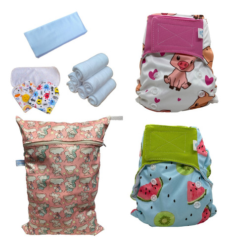 Pack 2 Pañales Ecologicos + Complementos + Wetbag Clover